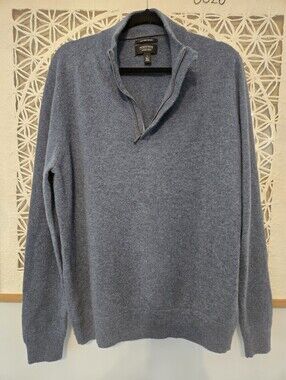 100% Italian Cashmere Quarter Zip Quarter-Zip Sweater Light Blue Sz L Nordstrom